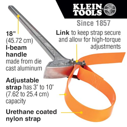 KLEIN TOOLS S18HB Strap Wrench, Adjustable Grip-It Strap Wrench Adjusts 3 to 10-Inch, 18-Inch Handle - size: 18-Inch Handle