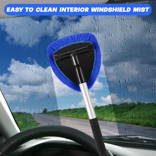 Baderke 10 Pcs Windshield Cleaner Tool Car Window Cleaning Supplies with Extendable Handle Include 6 Washable Microfiber Bonnets 2 Empty 60ml Spray Bottle Glass Wiper Kit(Royal Blue) - color: Royal Blue