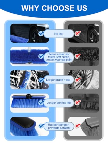 ZimiTeda PBT Car Wash Brush with Long Handle 10'' Larger Soft Bristle Brush Head Rubber Bumper for Vehicle Wheel RV SUV Boat Truck Solar Panel Deck Washing, 60'' 151cm