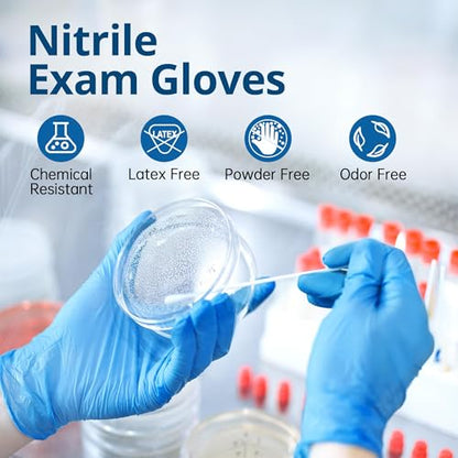 SwiftGrip Disposable Nitrile Exam Gloves, Blue, Latex Free, Medical Gloves for Cleaning, Food-Safe, Powder Free, Non-Sterile - size: X-Large