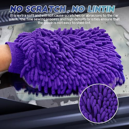 wuyaoyao 2PCS Car Wash Mitt, 10.14"×7.12" Chenille Microfiber Car Wash Mitts, Scratch-Free & Lint-Free, Absorbent Double Sided Clean Glove for Cars Cleaning, Auto Cleaning Supplies (Dark Purple) - color: Dark Purple