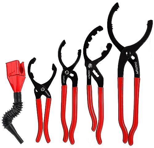 5Pcs Adjustable Oil Filter Pliers Set, Universal Oil Filter Removal Tool with Small Oil Funnel, 10" & 12" & 14" & 16" Oil Fliter Wrench From 1-1/4" to 8-1/2" - size: 5 PACK