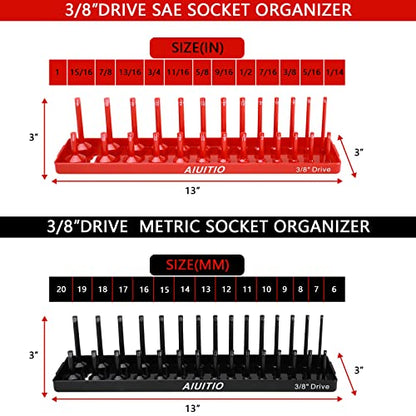 AIUITIO 8 Piece Metric & SAE Socket Organizer Tray Set, 1/4-Inch, 3/8-Inch & 1/2-Inch Drive Standard & Deep Socket Holders for Toolboxes, Store 176 Sockets - size: 176 Socket Capacity
