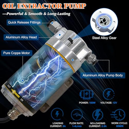 12V/24V 100W Portable Oil Extractor Pump Set, All-in-One Oil Transfer Pump with Yellow Battery Adapter Compatible with DEWALT 20V/18V Battery, Fluid Transfer for Home Business Farm Boat - color: SET 01+Yellow battery adapter
