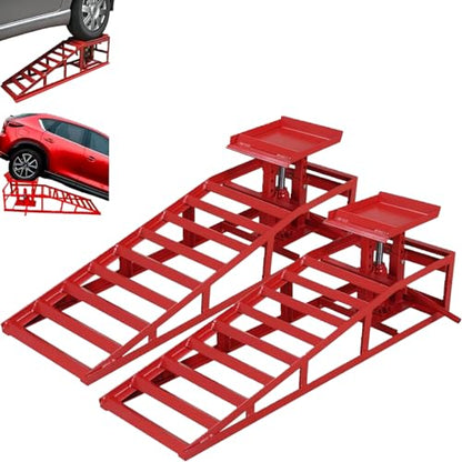 GarveeTech 2 Pack Hydraulic Car Ramps - 8820 LBS Capacity Low Profile Car Lift Service Ramps for Automotive Truck Trailer Garage Auto Car Repair Frame, Red