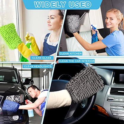 Riakrum 12Pcs Car Wash Mitts - Chenille Microfiber Wash Mitts for Car Washing,Scratch Free,Reusable Waterproof Gloves for Cars, Trucks and Boats 7.5'' x 10.2''