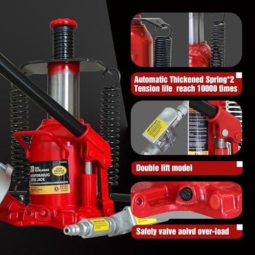 BIG RED TQ20006D-1 Torin Welded Low Profile Pneumatic Hydraulic Car Bottle Jack: Aluminum Alloy Pump and Unique Slow Release Equipment for Auto Repair and House Lift, 20 Ton (40,000 LBs) Capacity, Red - style: 20 Ton(40,000 LBs)-New Lowprofile