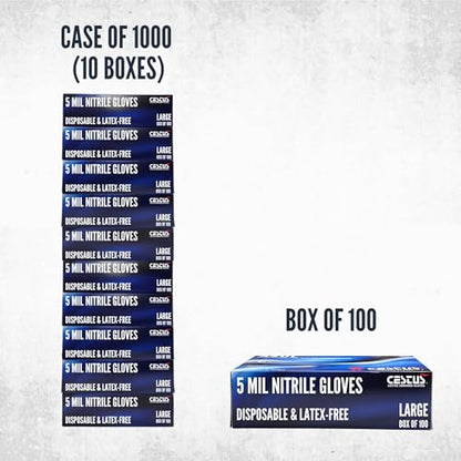 Cestus 5 Mil Nitrile Gloves Disposable Latex Free, Chemical Resistant, Mechanic, Food Prep, Tattoo, Cleaning, Bulk - size: X-Large, style: Box of 100