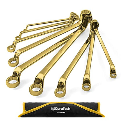 DURATECH Offset Box Wrench Set, Metric, 9-Piece, 6-23mm | 75-Degree, CR-V Steel, Titanium Plating, With Pouch - color: Titanium-plated