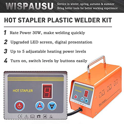 Plastic Welding Kit with 800PCS Staples/5-Levels Power/LED Display Light, 110V Car Bumper Hot Stapler Gun Plastic Welder Machine