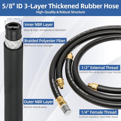 Electric Oil Extractor Pump 12V, 5.8L/Min High Flow Oil Change Pump with 5/8" ID Rubber Hose, Marine Engine Fluid Transfer Pump for Engine Oil, Gear Oil, Motor Oil, Transmission Fluid - color: C-Black Hose