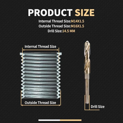 M14X1.5 Thread Repair Kit with Insert HSS Drill, Tap, Counterbore, Installation Driver,Tap Guides, Metric, 10PCS Stainless Steel Insert M14X1.5X 9.4MM