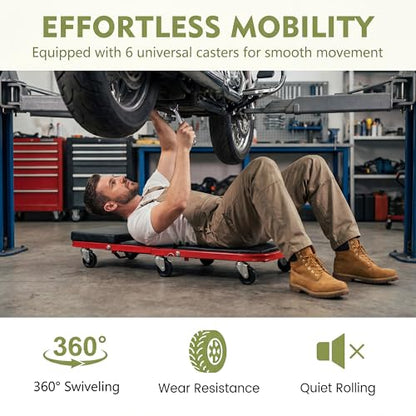 IRONMAX Folding Mechanic Z-Creeper, 2-in-1 Automotive Creeper & Stool, 36" Rolling Garage Tool with Padded Seat & 6 Swivel Casters, 400 LBS Capacity, Lay Down Sit for Under Car Repair (Red, 36-inch)