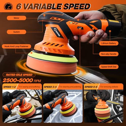 Saker Cordless Buffer Polisher, 6 Inch Fast Charging Portable Car Polishing Kit with 2PCS 12V 2000mAh Batteries, Polisher for Car Detailing Polishing Waxing - size: Buffer Polisher+2 Batteries