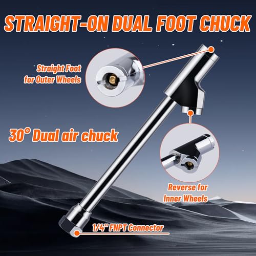Truck Tire Inflator Kit, 3/8" x 50 ft Hybrid Air Hose with 1/2" Universal Gladhand Connection & 1/4" Dual Foot Chuck & Air Plug, Air Hose Tire Inflator Kit for Semi Truck (350psi max working pressure)