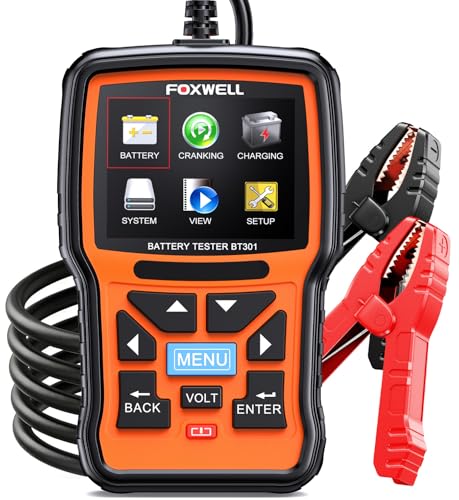 FOXWELL BT301 12V Car Battery Tester, Battery Load Tester 100-2000CCA Automotive Battery Tester Digital Alternator Starter Tester Cranking Charging Tester for Car Marine Truck SUV ATV (Upgraded BT100)