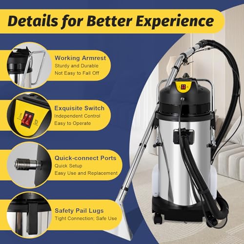 Carpet Cleaning Machine 40L Commercial Carpet Cleaner Cleaning Machine 3 in 1 Pro Vacuum Cleaner Dust Extractor for Workshop, Car, Garage, Home