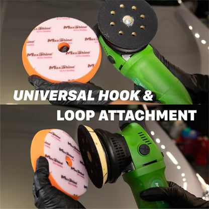 Maxshine 6” Universal Orange AIO Foam Cutting Pad | All-in-One Polishing Pad with Hook & Loop Backing | Light Cutting, Polishing & Finishing Pad | DA & Rotary Polisher Compatible - size: 6"