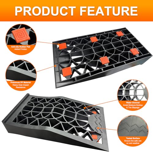 Car Ramps, Portable Low Profile Car Ramps for Garage, Heavy Duty Tire Ramps Service Ramps for Jack Support Low Chassis Cars for Oil Changes & Vehicle Maintenance, 2 PCS