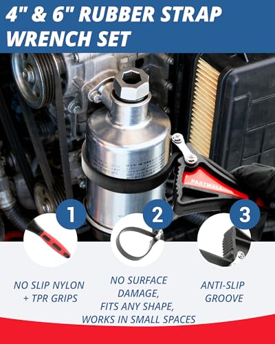 4Pcs Oil Filter Wrench Adjustable Universal | Oil Filter Removal Tool for Cars, Trucks & SUVs (60-80/80-105mm) + Non-Slip Strap Wrench for Home Plumbing |
