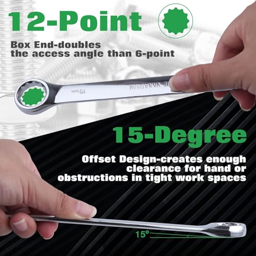 SPEEDWOX 14-Piece Essential Metric Combination Wrench Set Metric 8mm to 24mm 12 Point Combination Wrench Sets in Roll-up Pouch for General Household Garage Chrome Vanadium Steel Mirror Chrome Finish
