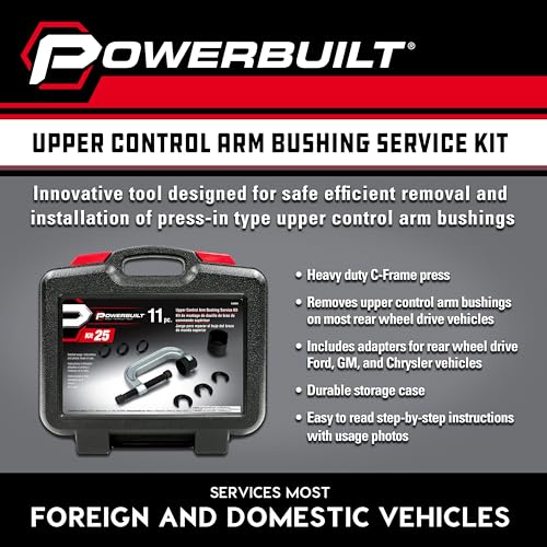 Powerbuilt Upper Control Arm Bushing Service Tool Set for Ford, GM and Chrysler, Remove and Install Car Bushings, 648604 - size: 0