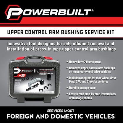 Powerbuilt Upper Control Arm Bushing Service Tool Set for Ford, GM and Chrysler, Remove and Install Car Bushings, 648604 - size: 0