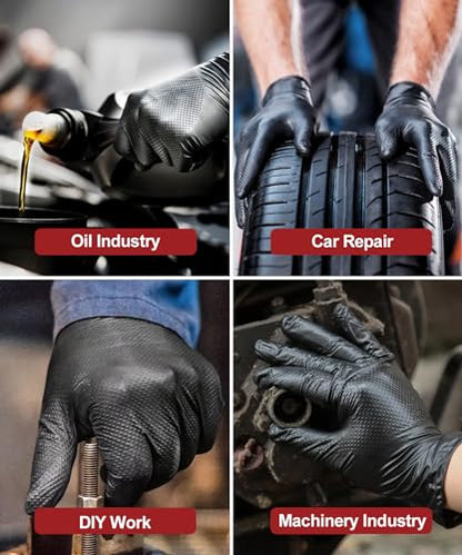 NEOTRIL 8 Mil Heavy Duty Disposable Nitrile Gloves with Diamond Texture Grip Rubber Gloves Latex & Powder Free - color: Box of 500 / Black, size: Medium