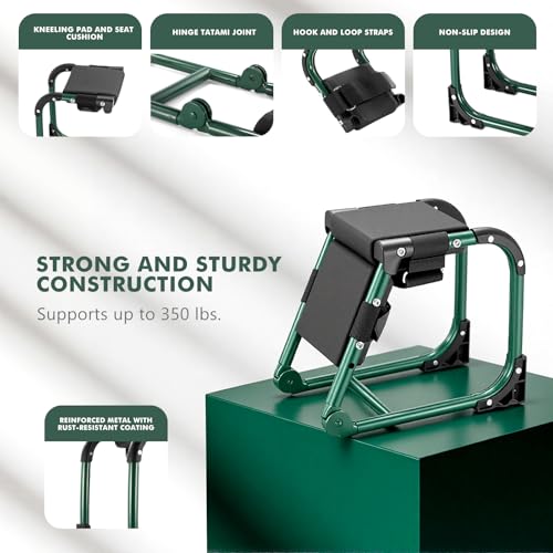 Tcoivs Knee Seat, Foldable Garden Kneeler and Seat, with Adjustable Kneeling Pad and Soft Seat Cushion, Supports Up to 350 LBS