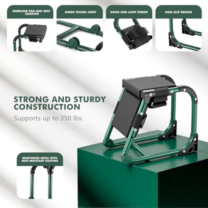 Tcoivs Knee Seat, Foldable Garden Kneeler and Seat, with Adjustable Kneeling Pad and Soft Seat Cushion, Supports Up to 350 LBS