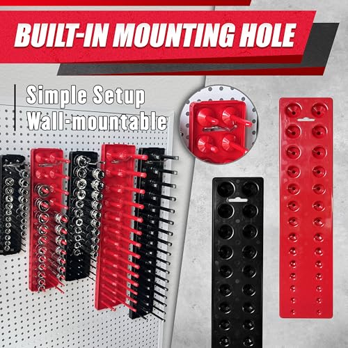 EACELIY Socket Organizer Tray Set,1/2", 1/4" and 3/8" SAE & Metric Deep & Shallow Socket Holder Kit, Deep and Shallow Socket Holders for Toolboxes(sockets not included) 丨6PCS - size: 6PCS