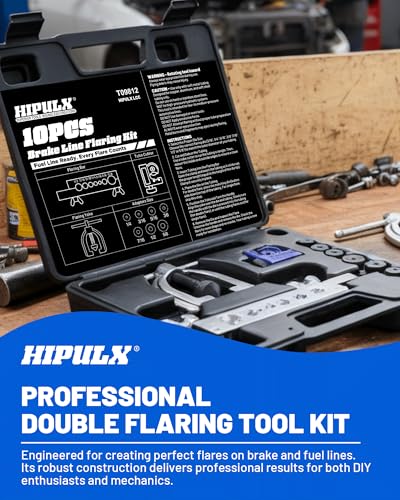 Brake Line Flaring Tool Kit - 45° SAE Double & Single Flare Tool with Pipe Cutter & 7 Adapters, Professional Brake Line Repair Kit for Automotive Brake & HVAC Lines