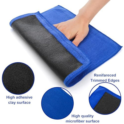 Okllen 4 Pcs Clay Towel Auto Detailing for Cars, Premium Microfiber Clay Bar Towel 12 x 12 Inch (30.5x30.5cm), Blue