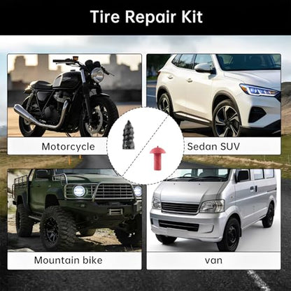 Tire Repair Kits Tubeless Tire Puncture Repair Kit with Mushroom Plug, Repairs punctures and Flat Tires for Motorcycles, Cars, Trucks, ATVs,Gun Puncture Repair Kit(Air Pump not Included Red) - color: Red+42