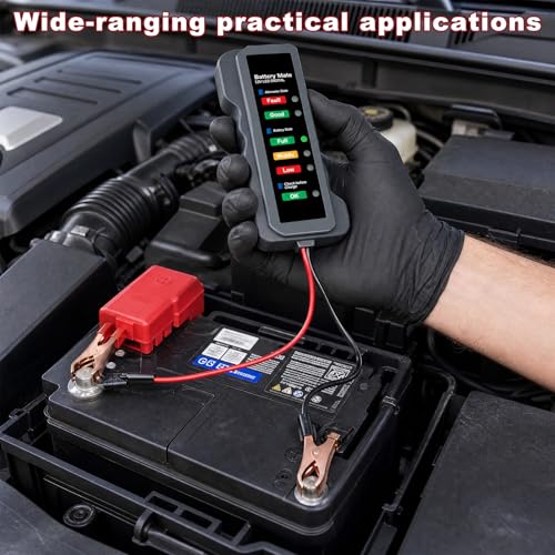 12V Car Battery and Alternator Tester, Digital Batteries Load Tester with LED Indicator & Alligator Clips, Easy to Use Analyzer to Check Alternator & Battery Charging System