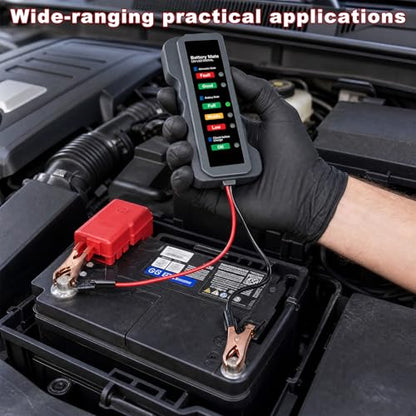 12V Car Battery and Alternator Tester, Digital Batteries Load Tester with LED Indicator & Alligator Clips, Easy to Use Analyzer to Check Alternator & Battery Charging System
