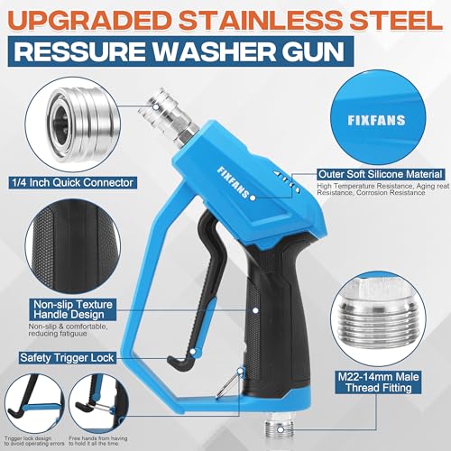 FIXFANS Pressure Washer Gun with Mini Foam Cannon, Dual Connector Accessory, Car Wash Foam Gun Kit - No-Dilution Foam Cannon Pro 100ML, 5 Power Washer Nozzle Tips & M22 Adapter, 1/4" Quick Connect - size: 100ML