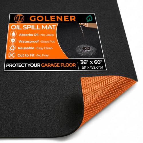 Golener Oil Spill Mat - 36”x60” Garage Floor Mat, Absorbent Oil Pad, Premium Maintenance Mat, Waterproof, Contain Liquid, Protect Floor from Spill & Stain, Reusable, Washable, Durable, Black/Orange - size: 3' x 5' (Rectangular)