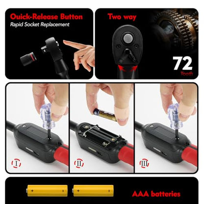 3/8" Digital Torque Wrench 2-45 Ft.lb (±2%), 9PCS Small Digital Torque Wrench,Electronic Torque Tool with Sockets & Adapters for Automotive, Bike, - size: 9pcs