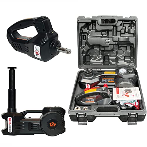 BullsArmor Electric Car Jack Kit (Lifting Height Range: 5.9-17.7 inches) Jack Hydraulic 3-Ton 12V with Impact Wrench & Inflator for All Car Sedan SUV MPV Pickup Truck Tire Changing Garage Repair Kit