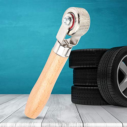 Tire Patch Roller, Wooden Handle Ball Bearing Tire Repair Tool, Puncture Stitche for Car Motorcycle Bike Inner Tube (Medium) - size: Medium