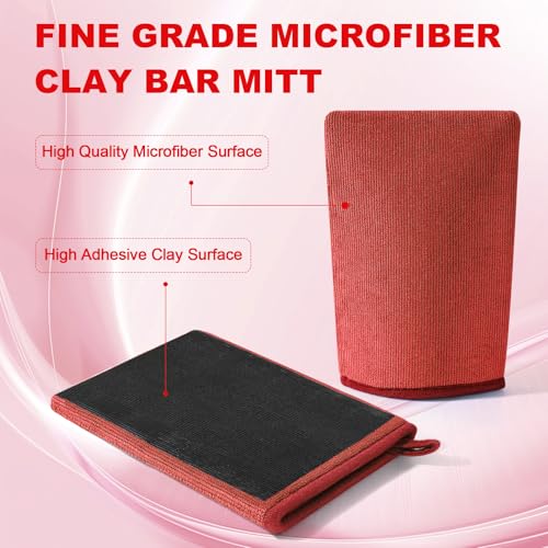 Clay Mitt Auto Detailing 2 Pack, Fine Grade Microfiber Car Clay Bar Mitt, DIY Detail Tool & Kit Car Detailing Alternative (Red) - color: Red, size: 2 Pack