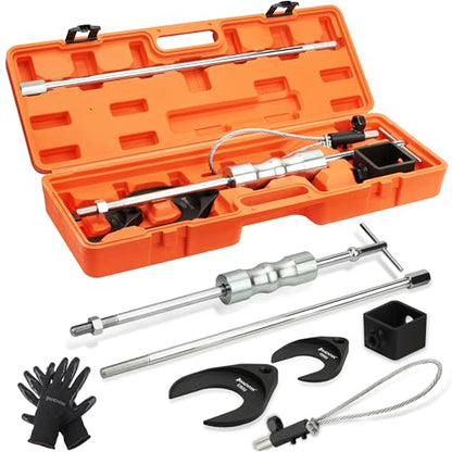 Inner CV Axle Puller Tool with Slide Hammer, 63mm and 48mm CV Joint Fork Adapters, Front Wheel Drive Axle Puller Attachment CV Axle Removal Tool (8pcs Set with Carrying Box)
