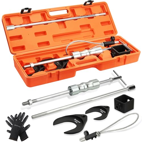 Inner CV Axle Puller Tool with Slide Hammer, 63mm and 48mm CV Joint Fork Adapters, Front Wheel Drive Axle Puller Attachment CV Axle Removal Tool (8pcs Set with Carrying Box)