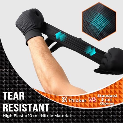ANBOSON 10 Mil Heavy Duty Diamond Texture Nitrile Gloves, Medium, 100 Ct | 10 Mil Thickness, Diamond Texture Grip, Heavy Duty Protection, Meat Processing, BBQ Pitmasters, Commercial Kitchens - color: Black of 100, size: Medium