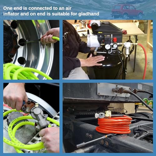 Truck Tire Inflator Kit, 3/8” x 50FT Hybrid Air Hose with 1/4" Chuck and 1/2" NPT Universal Gladhand Connection - color: Orange