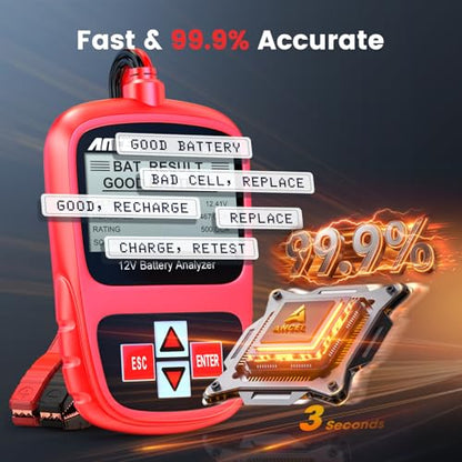 ANCEL BST200 Car Battery Tester 12V Battery Load Tester, 100-1100 CCA Automotive Digital Analyzer Tool with Upgraded Reinforced Clamps for Car Truck SUV Motorcycle Boat Marine Vehicles