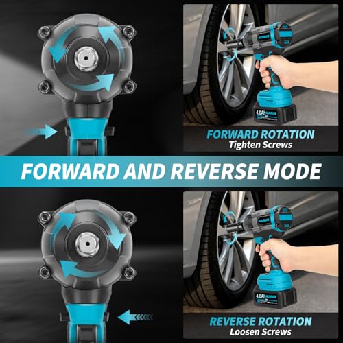 1500N.m Cordless Impact Wrench,1/2 Inch 3 Speed Premium High Torque Impact Gun with 2 x 4.0Ah Battery, LED Work Light, Wireless Power Pistola Llave De Impacto with 5 Sockets for Car Truck Mower
