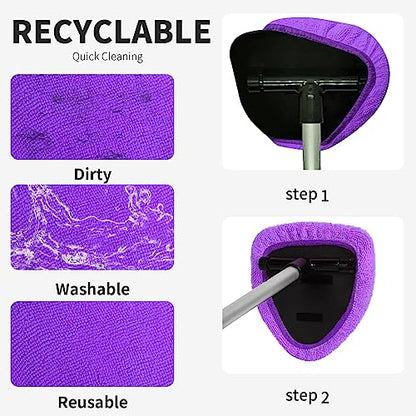 XINDELL 5 Pack Windshield Cleaner Microfiber Pads – Replacement Heads Cover for Xindell Tools Washable & Reusable Triangle Pads (Violet). Fits Window Reach Tool - Handle Not Included - color: Violet