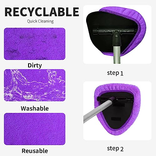 XINDELL 5 Pack Windshield Cleaner Microfiber Pads – Replacement Heads Cover for Xindell Tools Washable & Reusable Triangle Pads (Violet). Fits Window Reach Tool - Handle Not Included - color: Violet